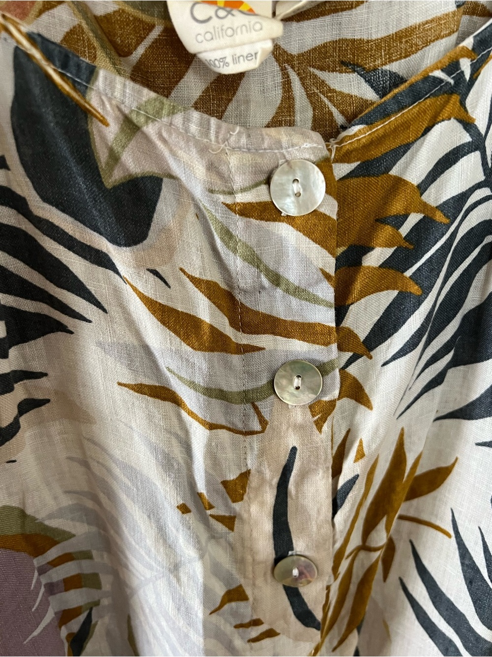 Button Front Tropical Print Tank Top 100% Linen - Picture 2 of 13